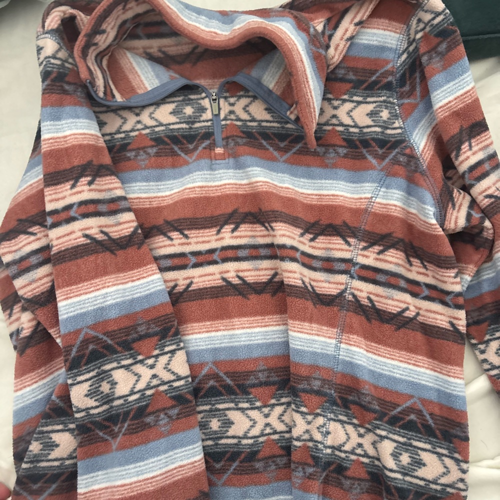 Eddie Bauer Striped Aztec Print Hooded Pullover - Rust & Light Blue